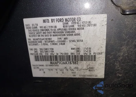 2018 Ford Ecosport Ses из США, поврежденный, VIN MAJ6P1CL6JC187882